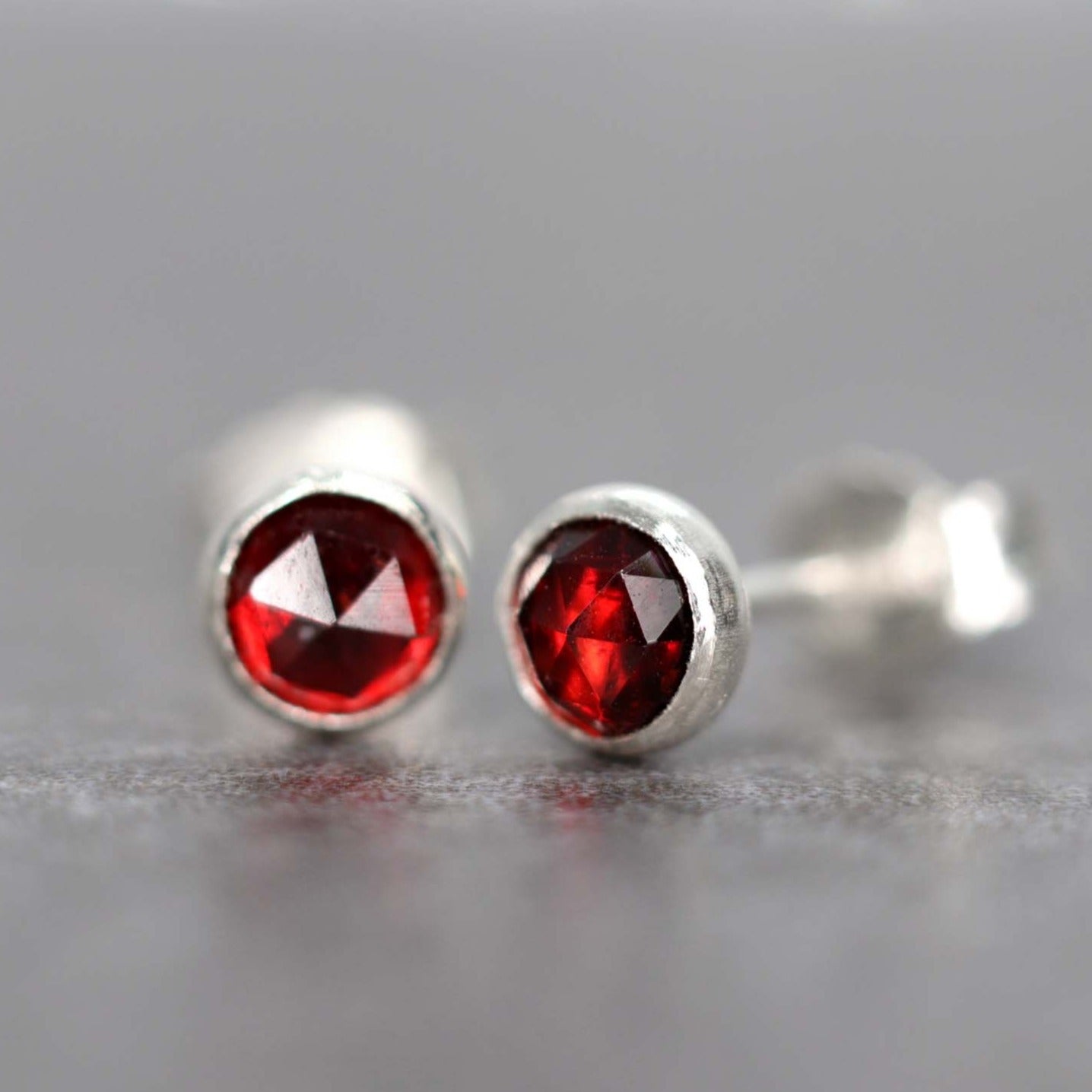 Rose Cut Garnet Stud Earrings