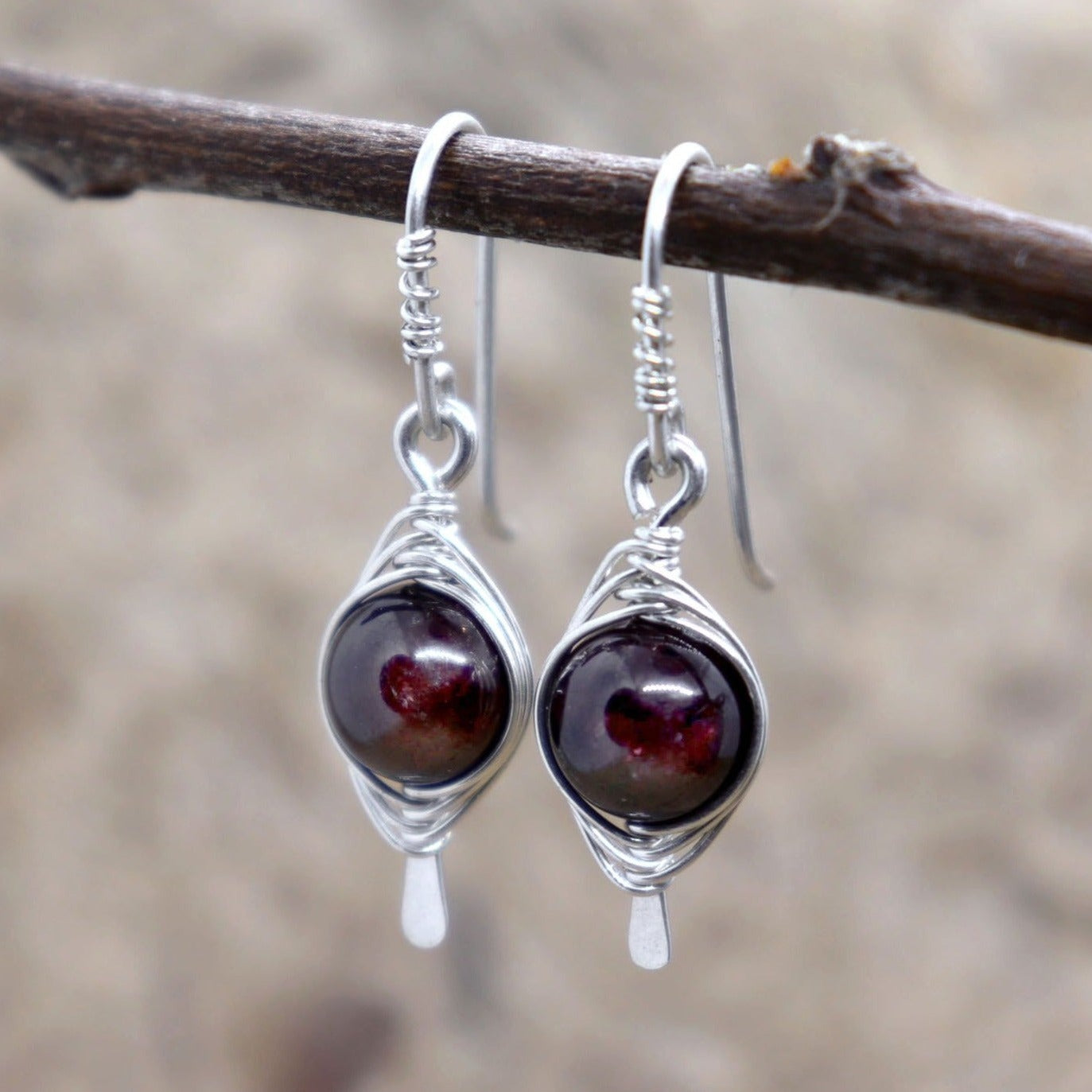 Garnet Herringbone Earrings