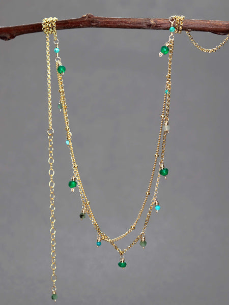 Emerald, Green Onyx and Turquoise Double Chain Necklace