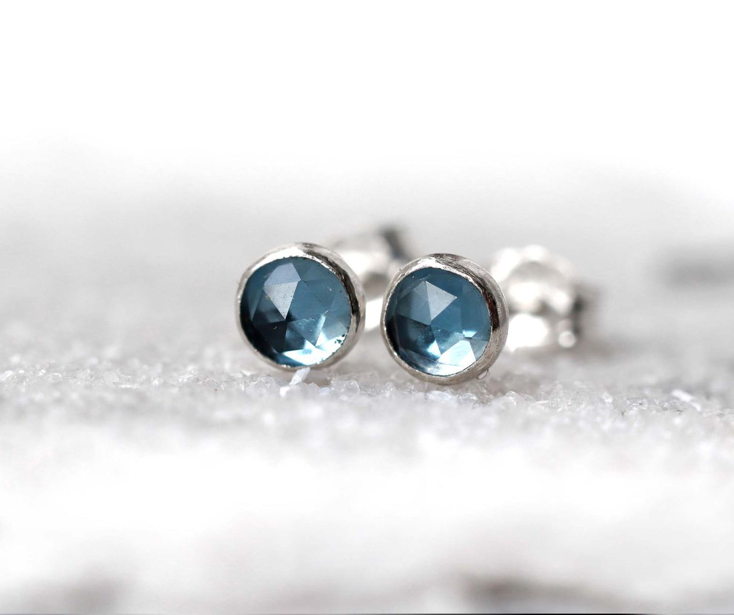 Rose Cut London Blue Topaz Stud Earrings