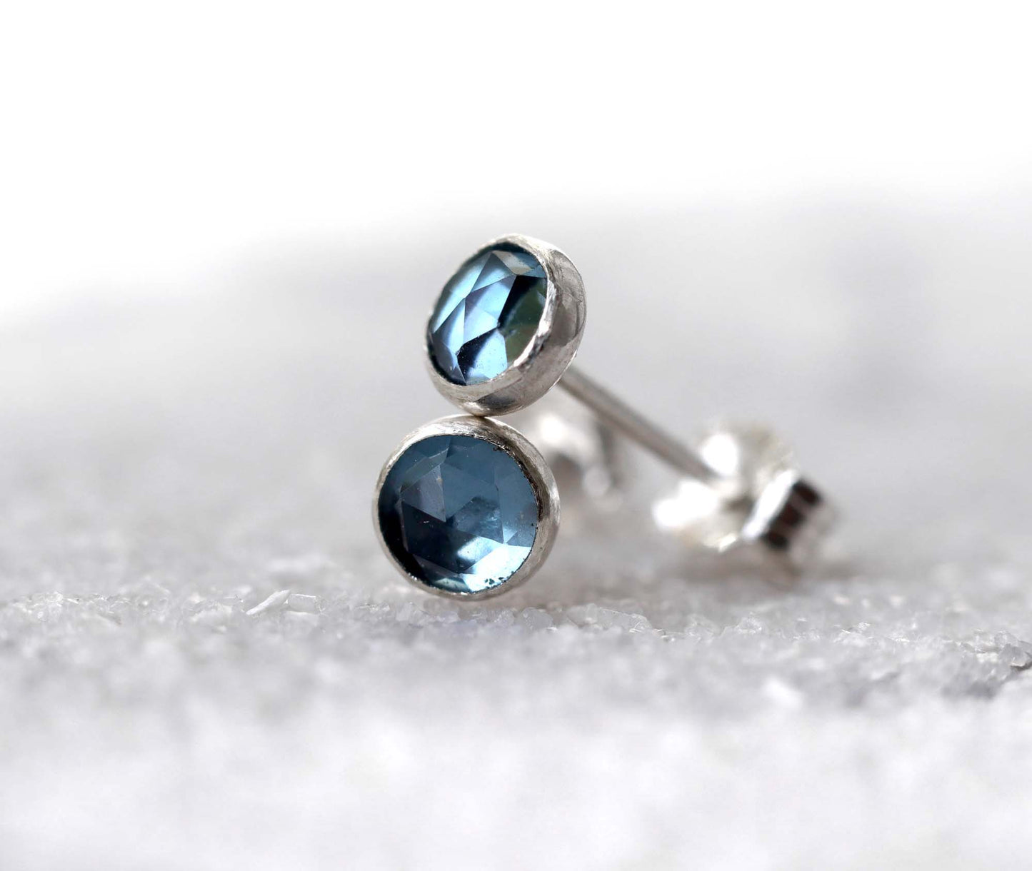 Rose Cut London Blue Topaz Stud Earrings