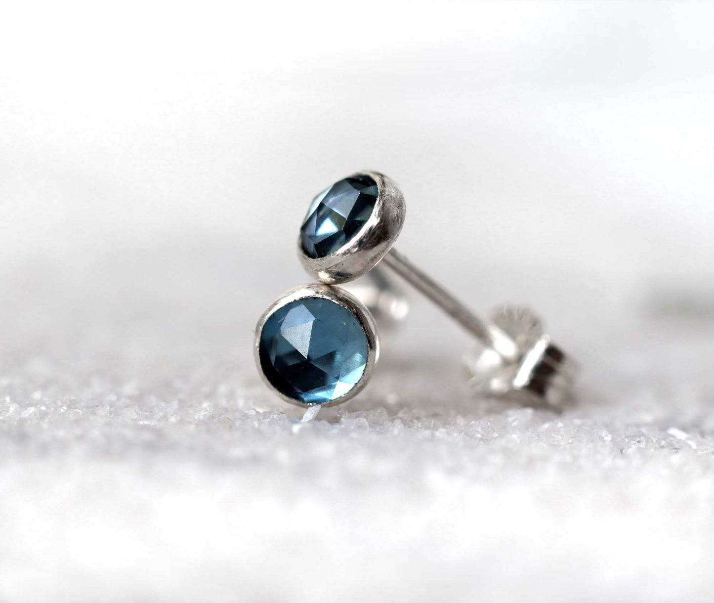 Rose Cut London Blue Topaz Stud Earrings