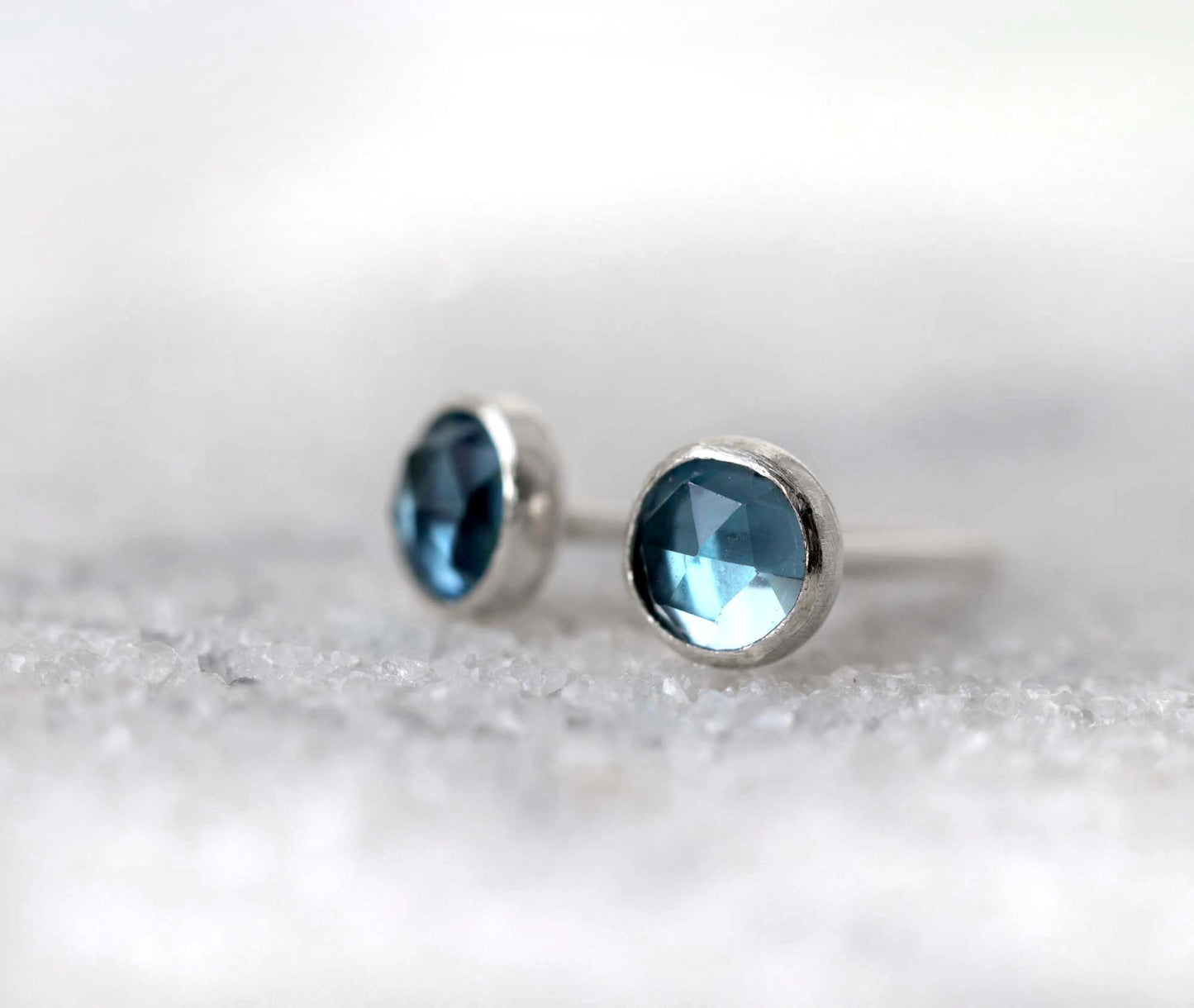 Rose Cut London Blue Topaz Stud Earrings