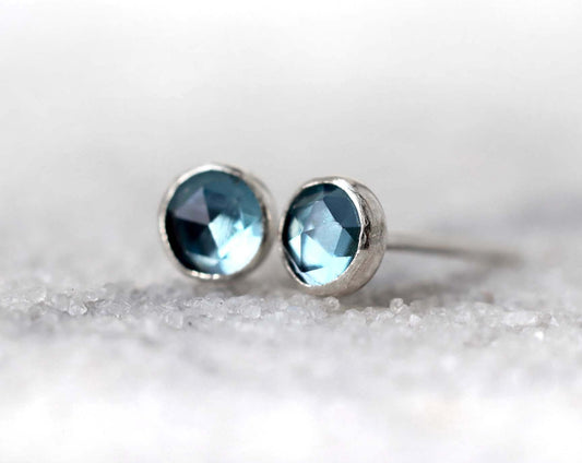 Rose Cut London Blue Topaz Stud Earrings