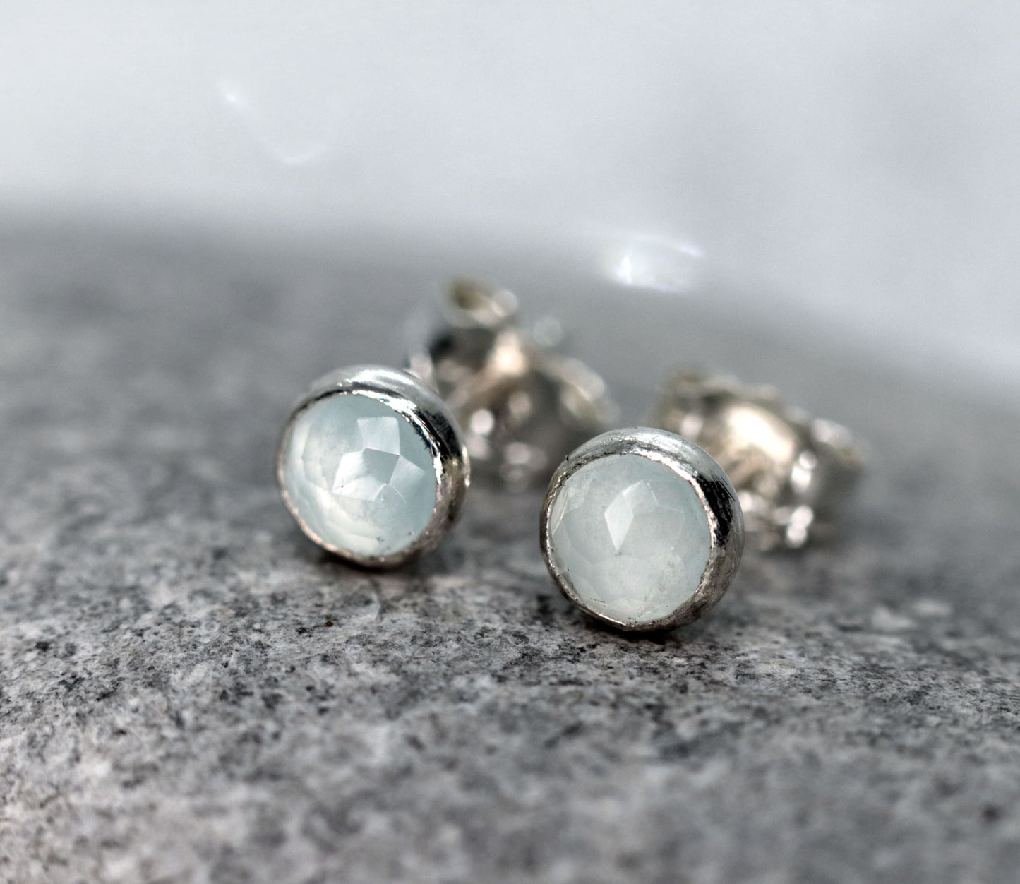 Pastel Blue Misty Aquamarine Stud Earrings