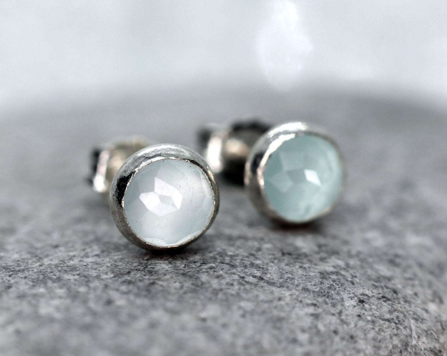 Pastel Blue Misty Aquamarine Stud Earrings