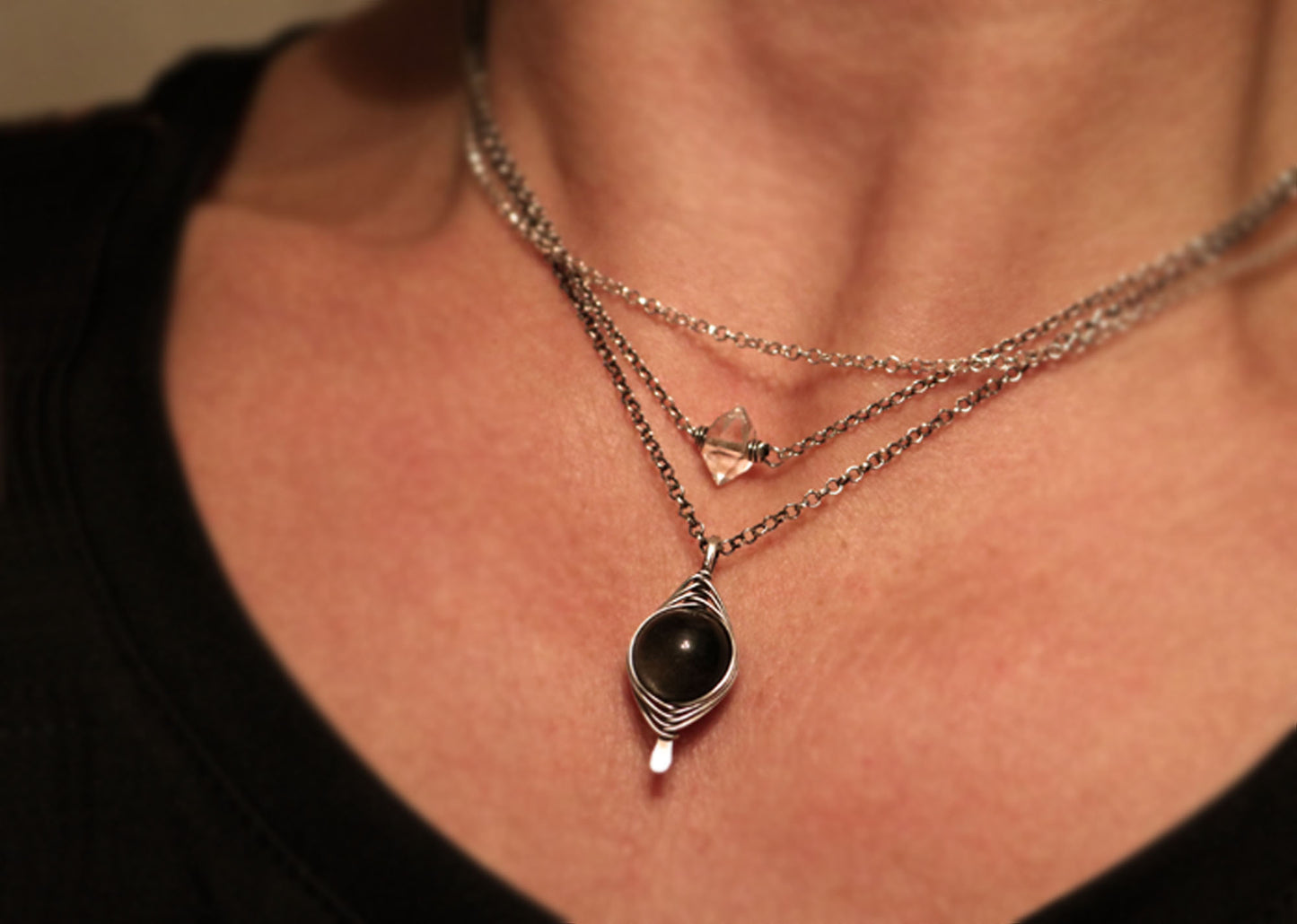 Golden Obsidian Herringbone Necklace