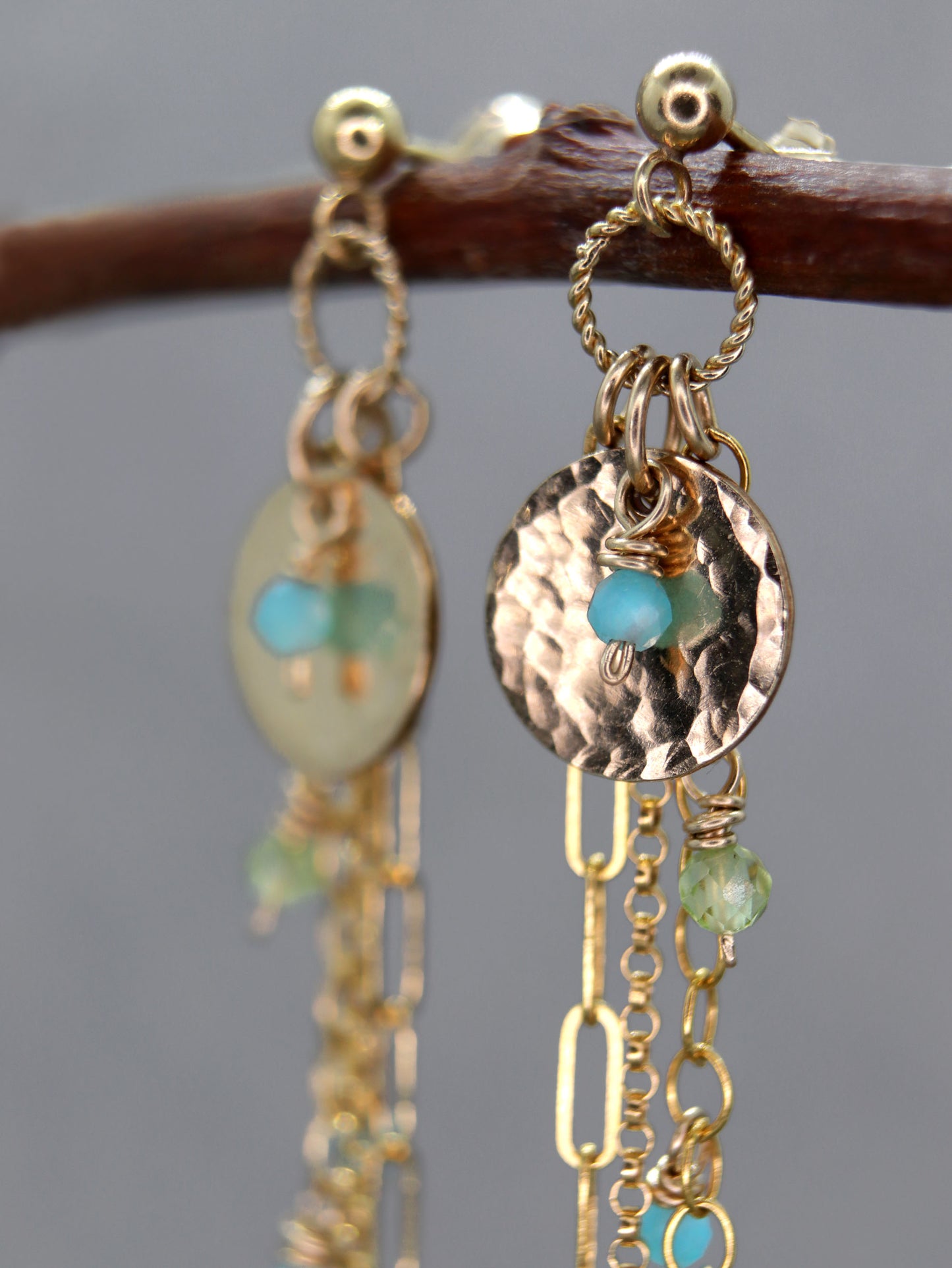 Amazonite and Peridot Boho Style Dangle Earrings