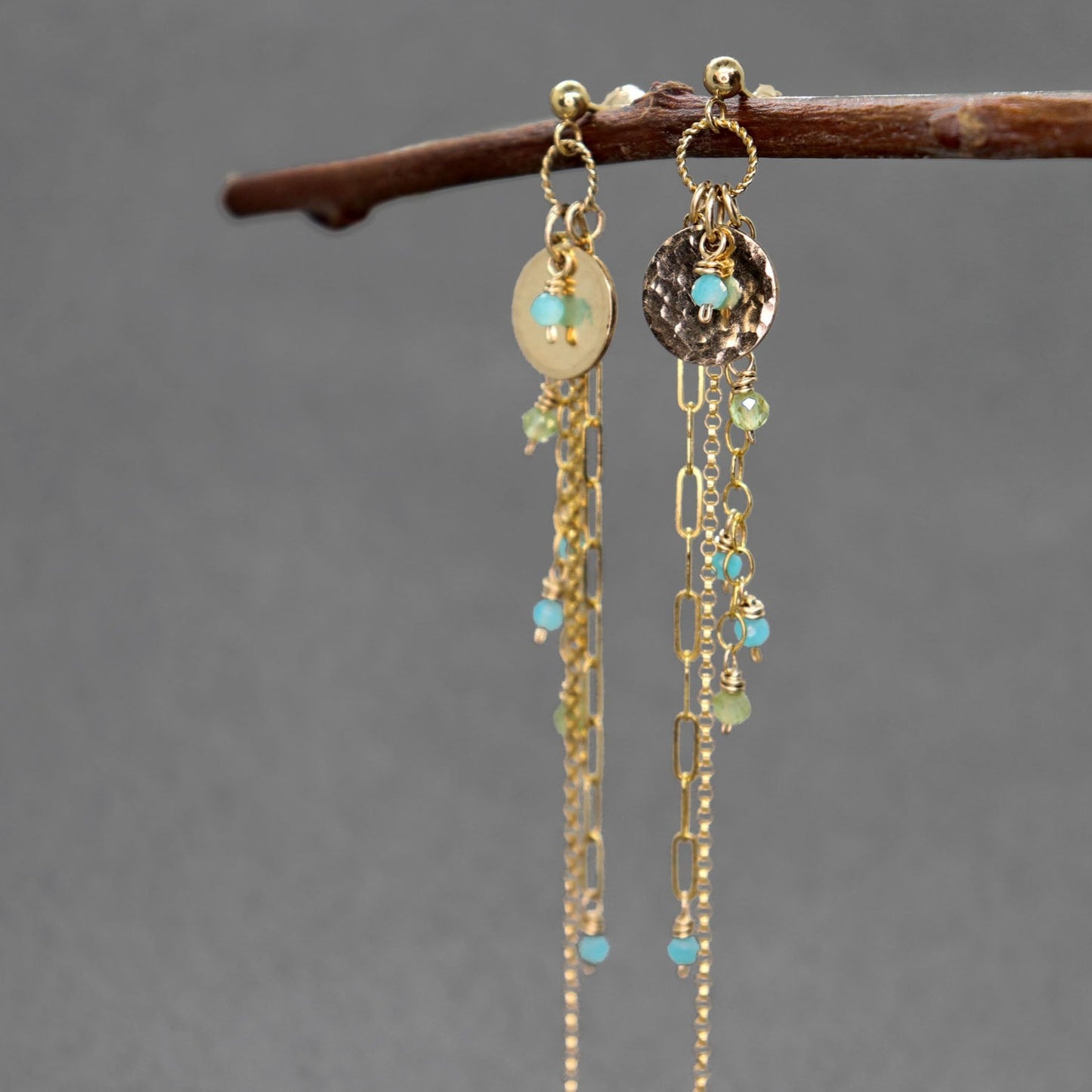 Amazonite and Peridot Boho Style Dangle Earrings