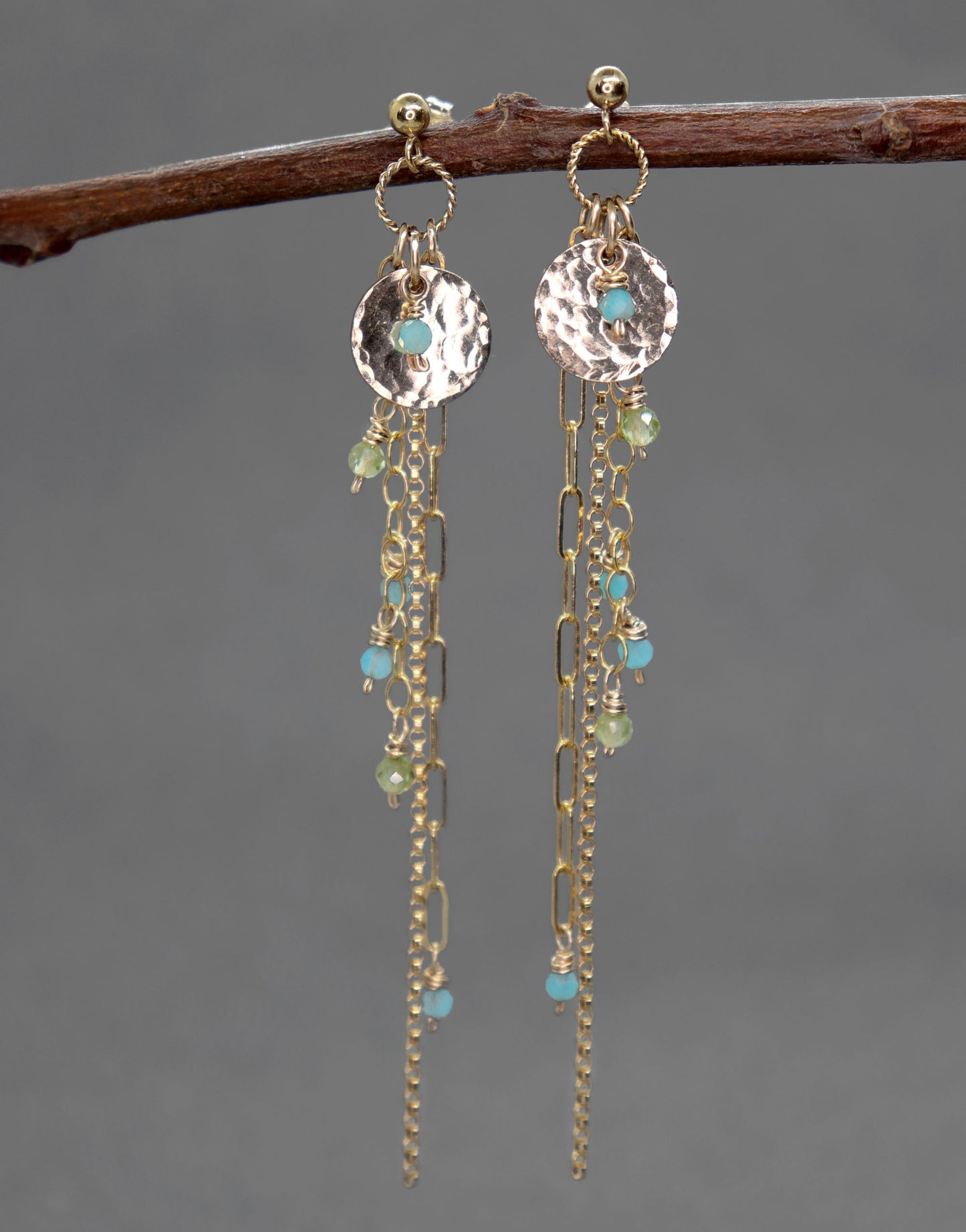 Amazonite and Peridot Boho Style Dangle Earrings