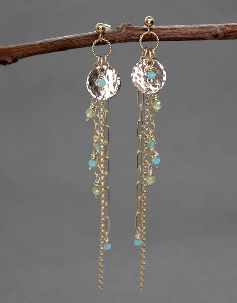 Amazonite and Peridot Boho Style Dangle Earrings