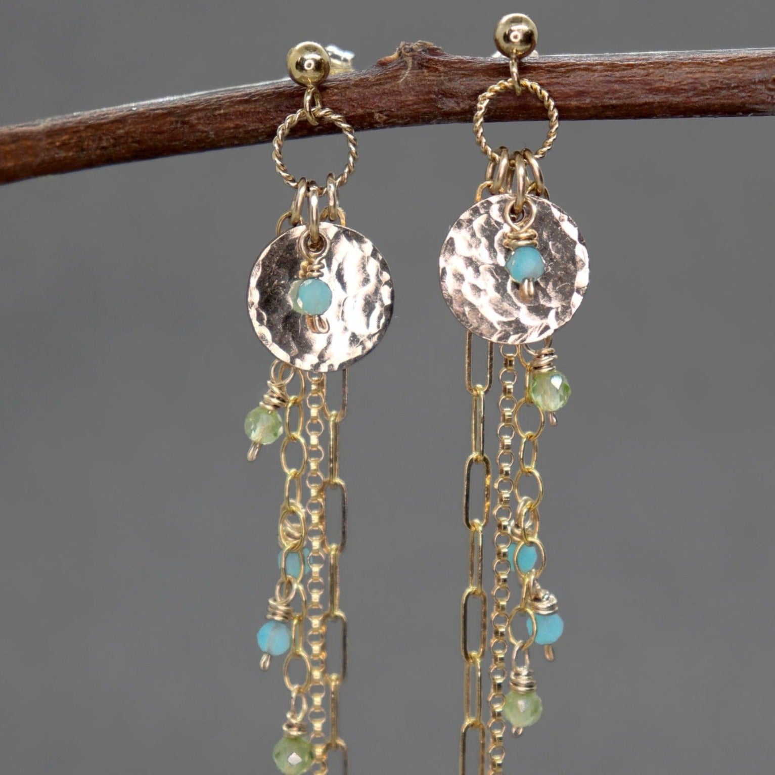 Amazonite and Peridot Boho Style Dangle Earrings