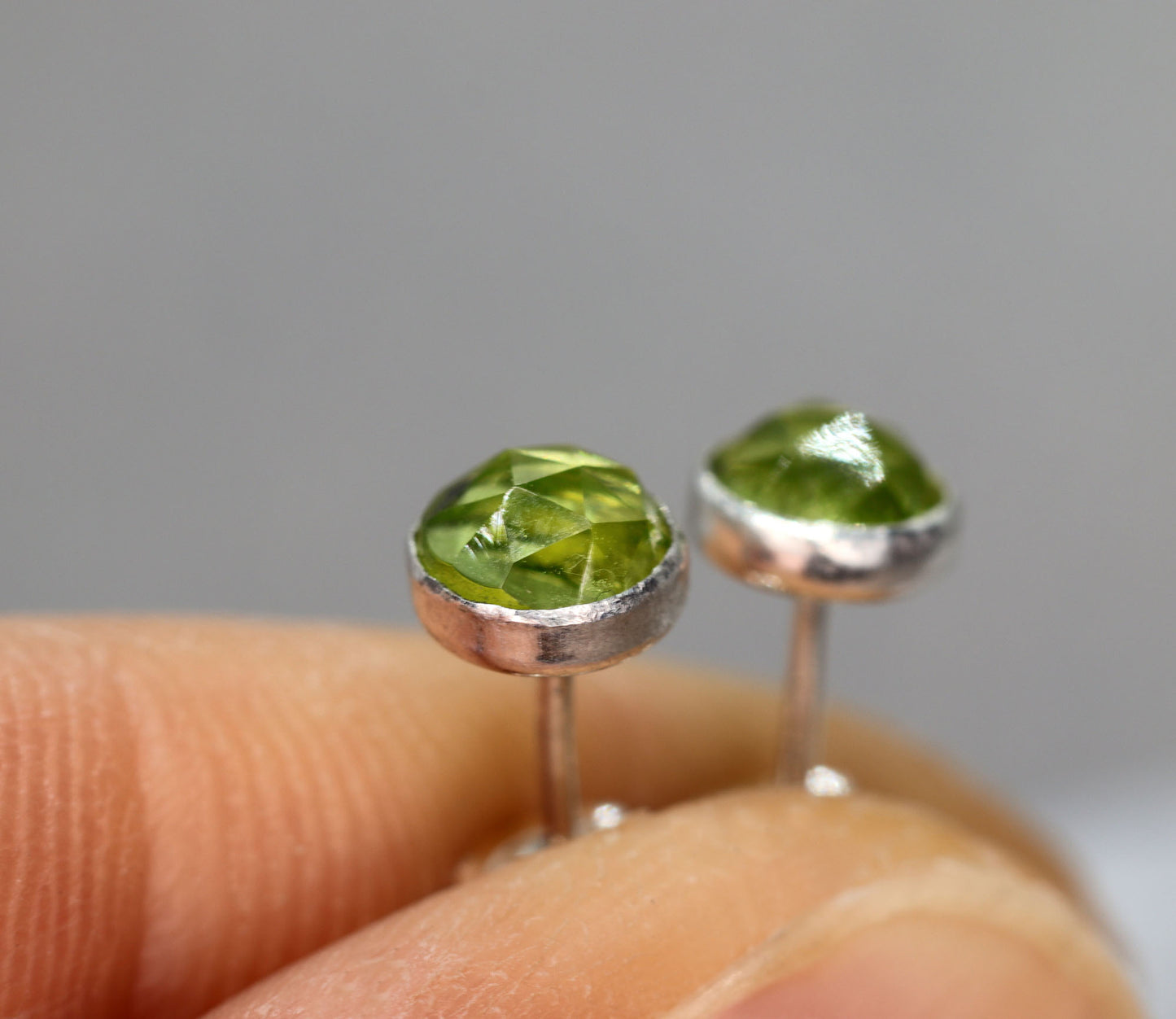 Rose Cut Peridot Stud Earrings