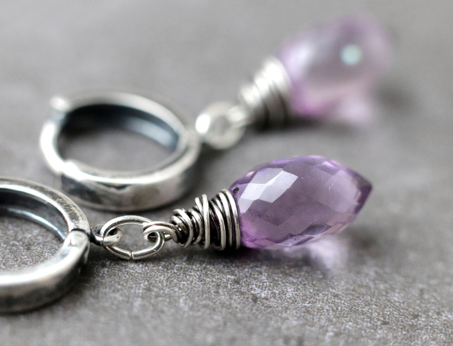 Pink Amethyst Dew Drop Hoop Earrings