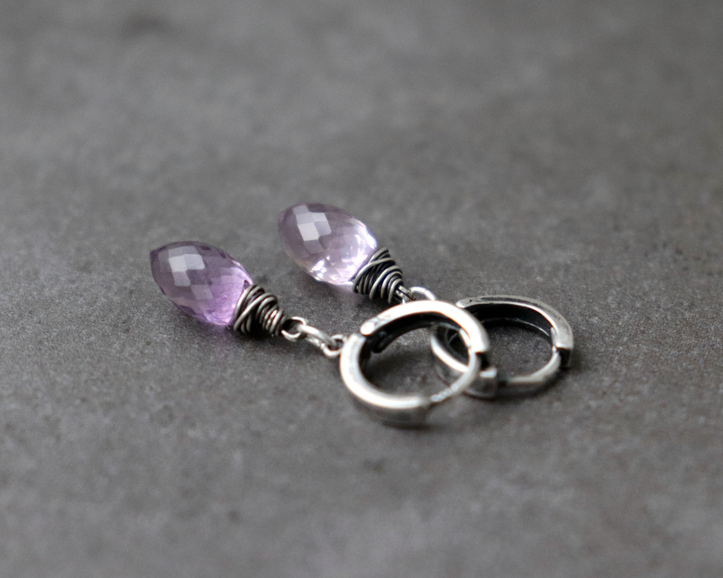 Pink Amethyst Dew Drop Hoop Earrings