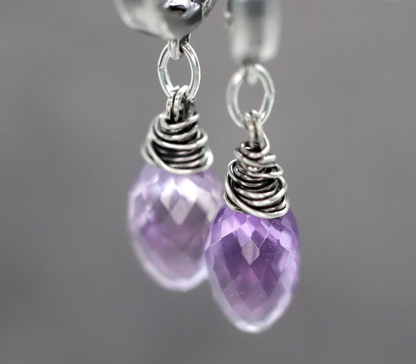 Pink Amethyst Dew Drop Hoop Earrings