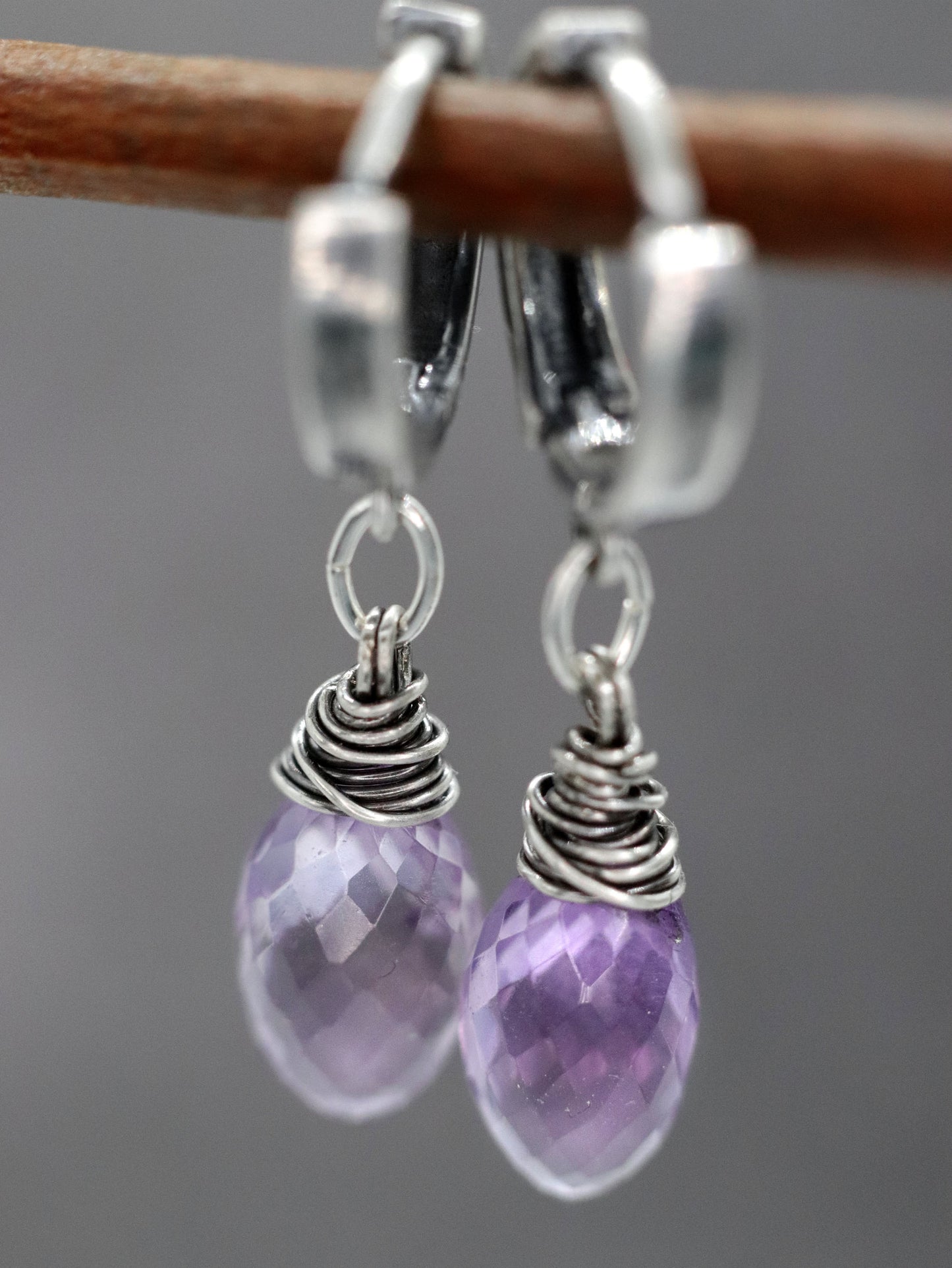 Pink Amethyst Dew Drop Hoop Earrings