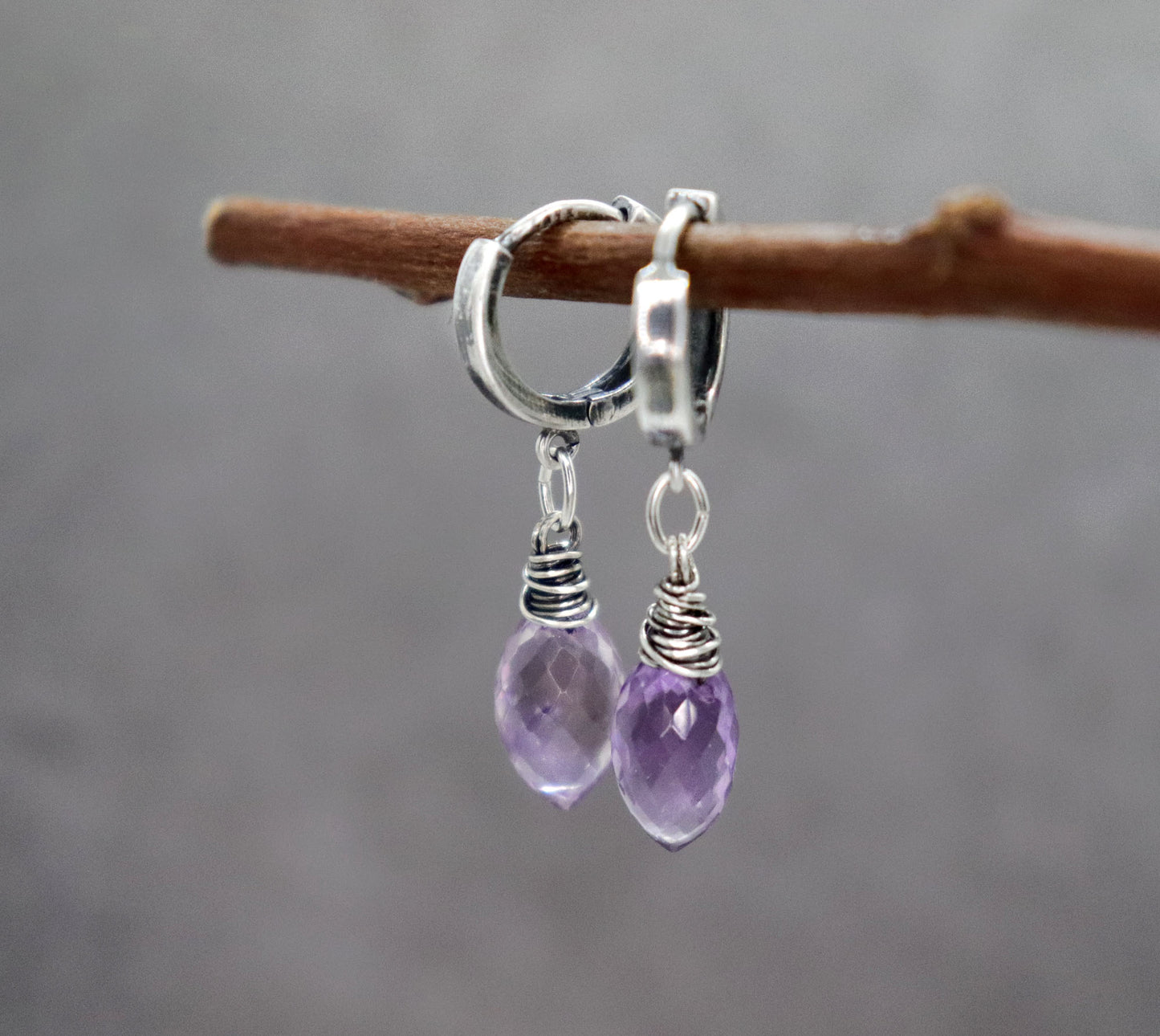 Pink Amethyst Dew Drop Hoop Earrings