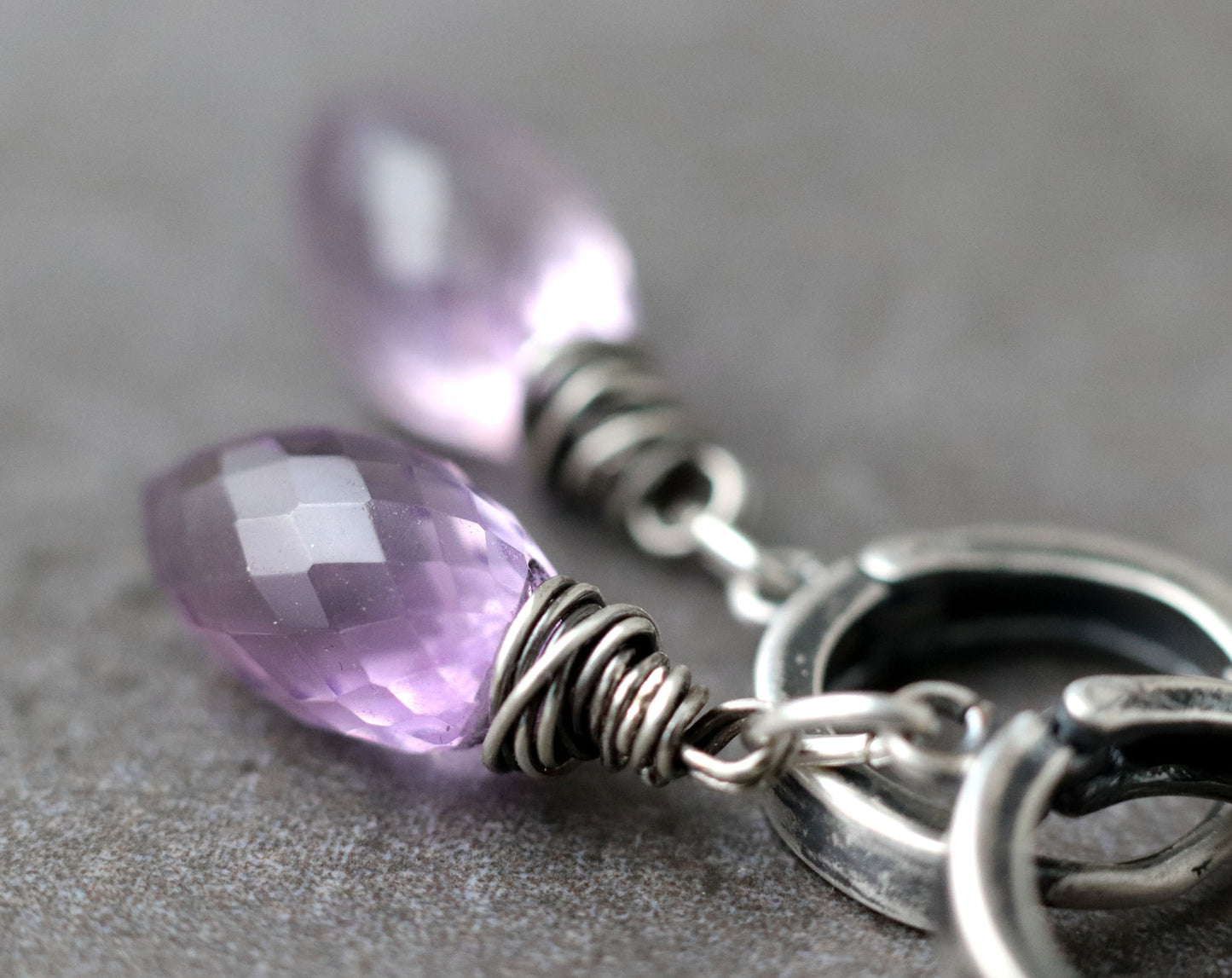 Pink Amethyst Dew Drop Hoop Earrings