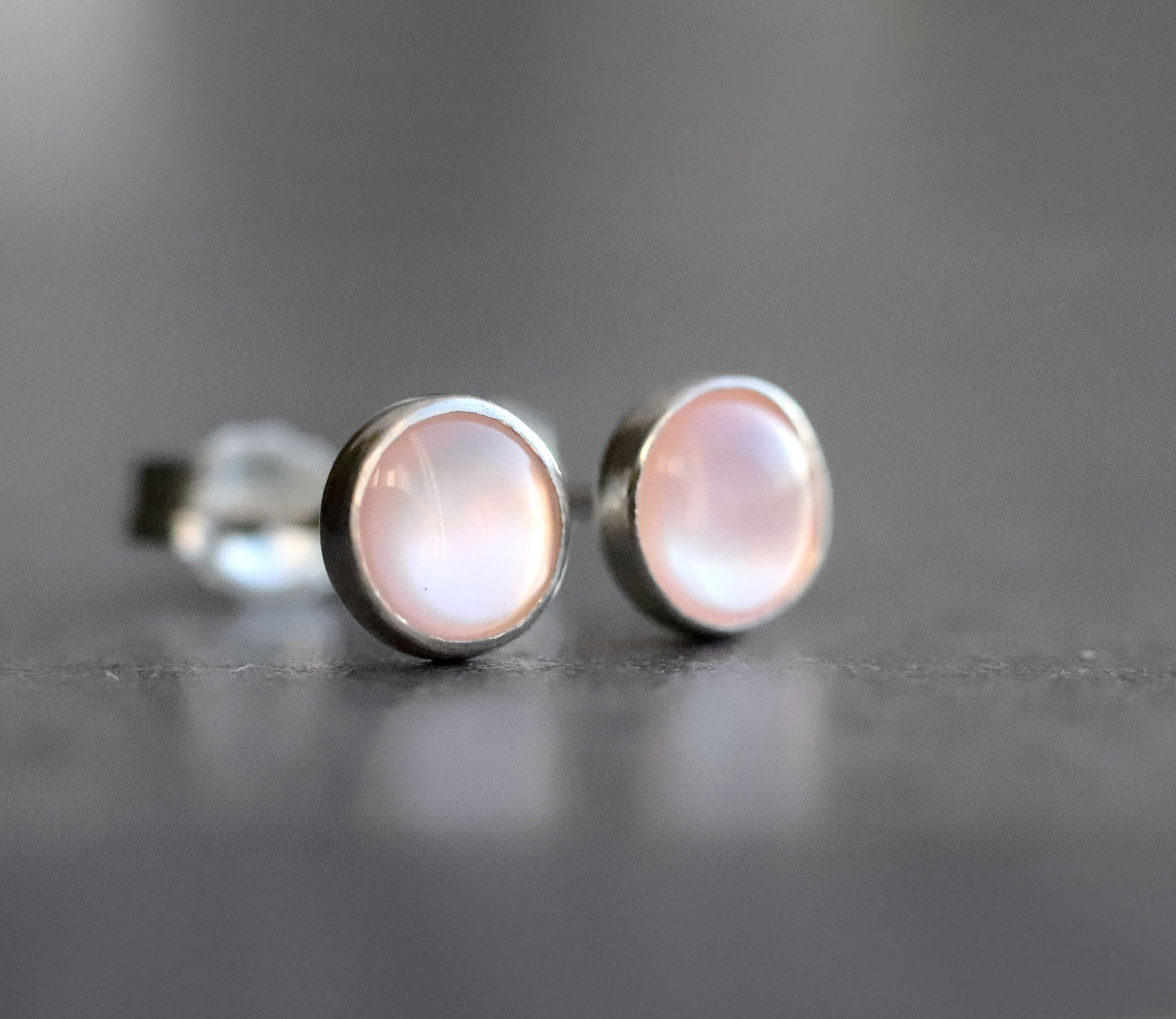 Mother Of Pearl Stud Earrings, Iridescent White, Black or Pink