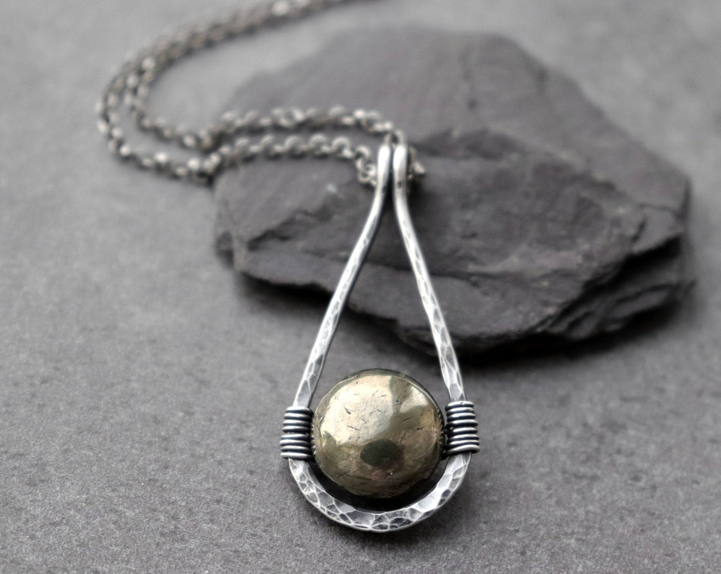 Pyrite Teardrop Pendant Necklace