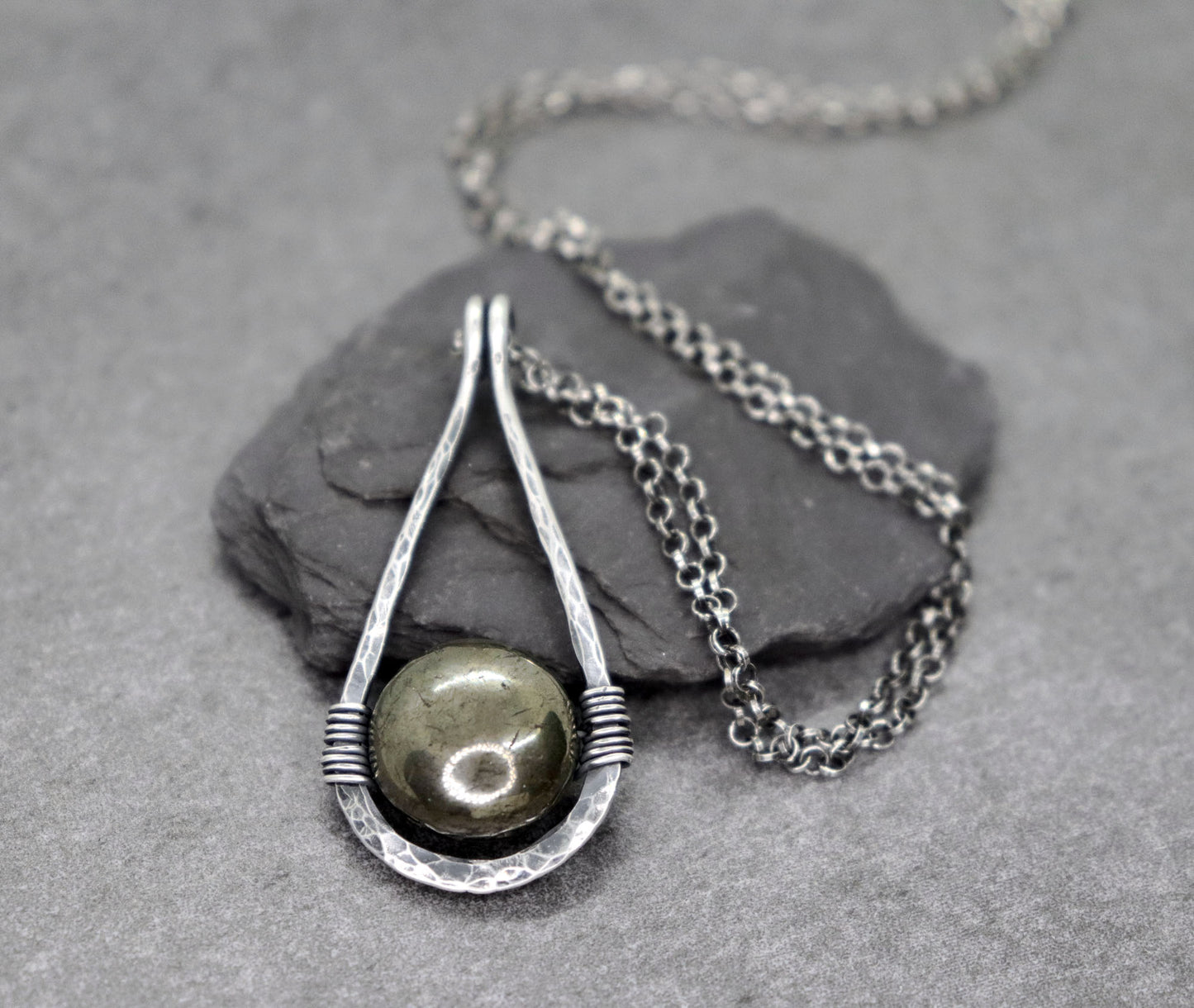 Pyrite Teardrop Pendant Necklace