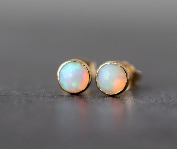 White Ethiopian Opal Stud Earrings
