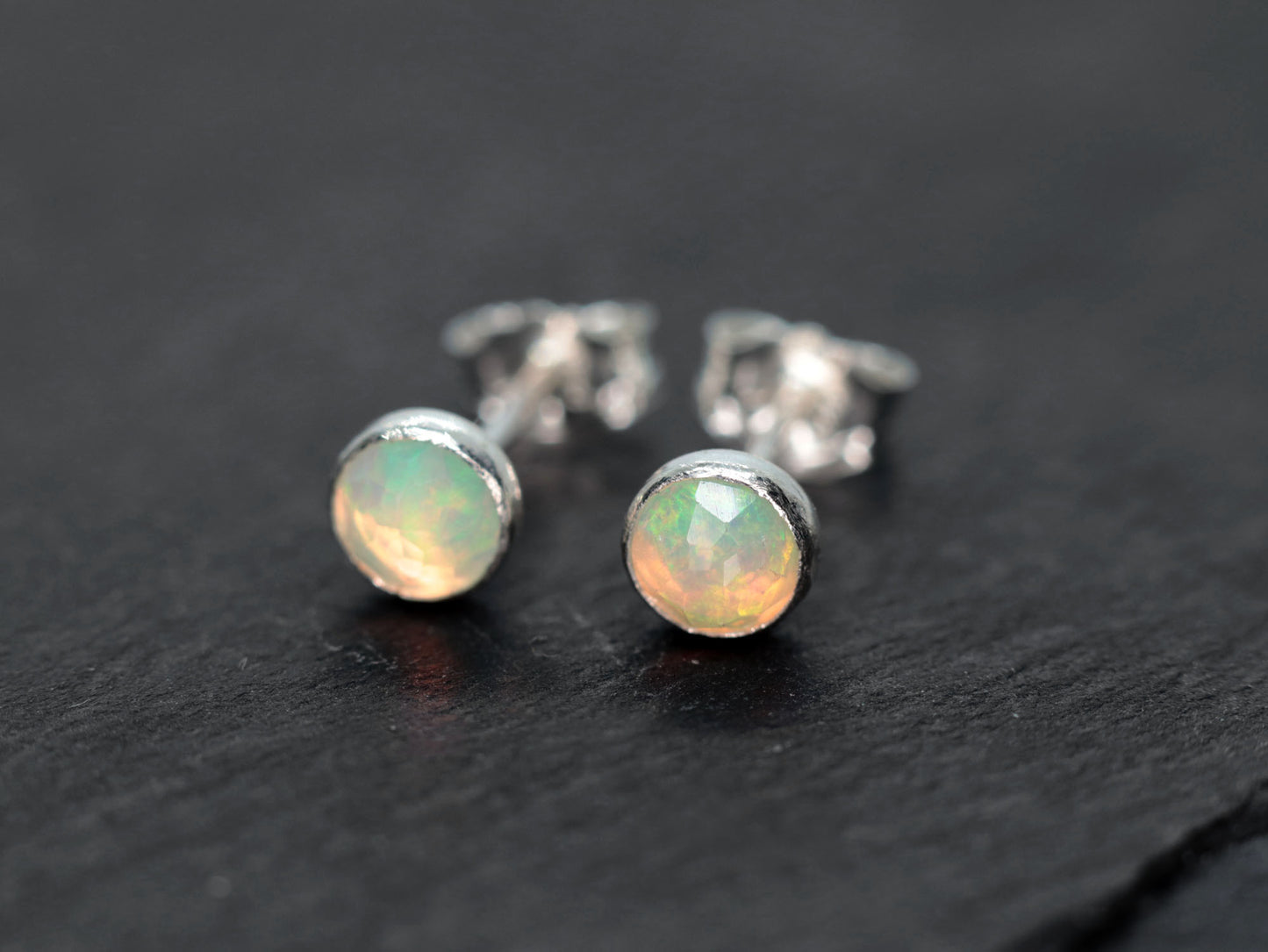 White Ethiopian Opal Stud Earrings