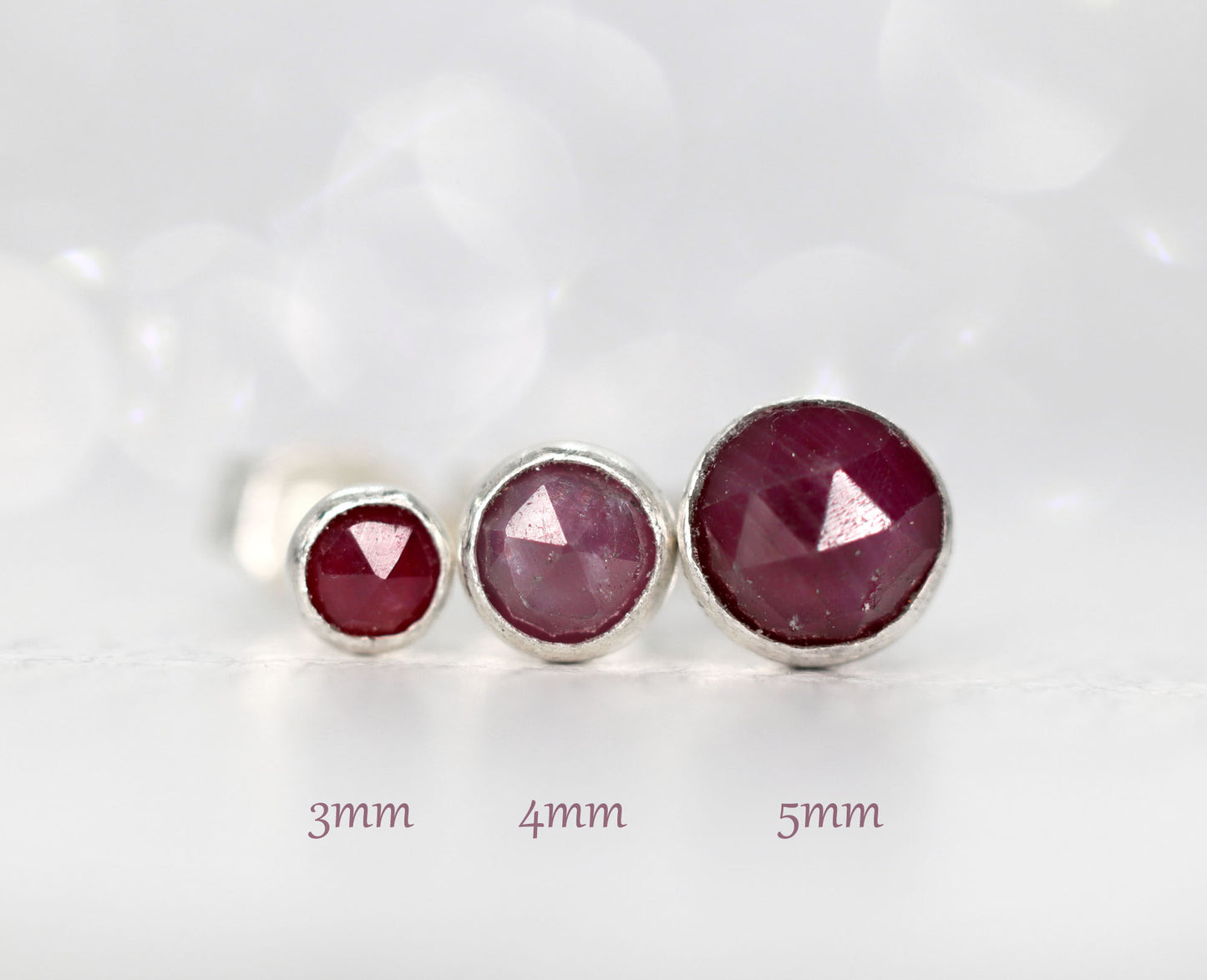 Rose Cut Natural Ruby Stud Earrings