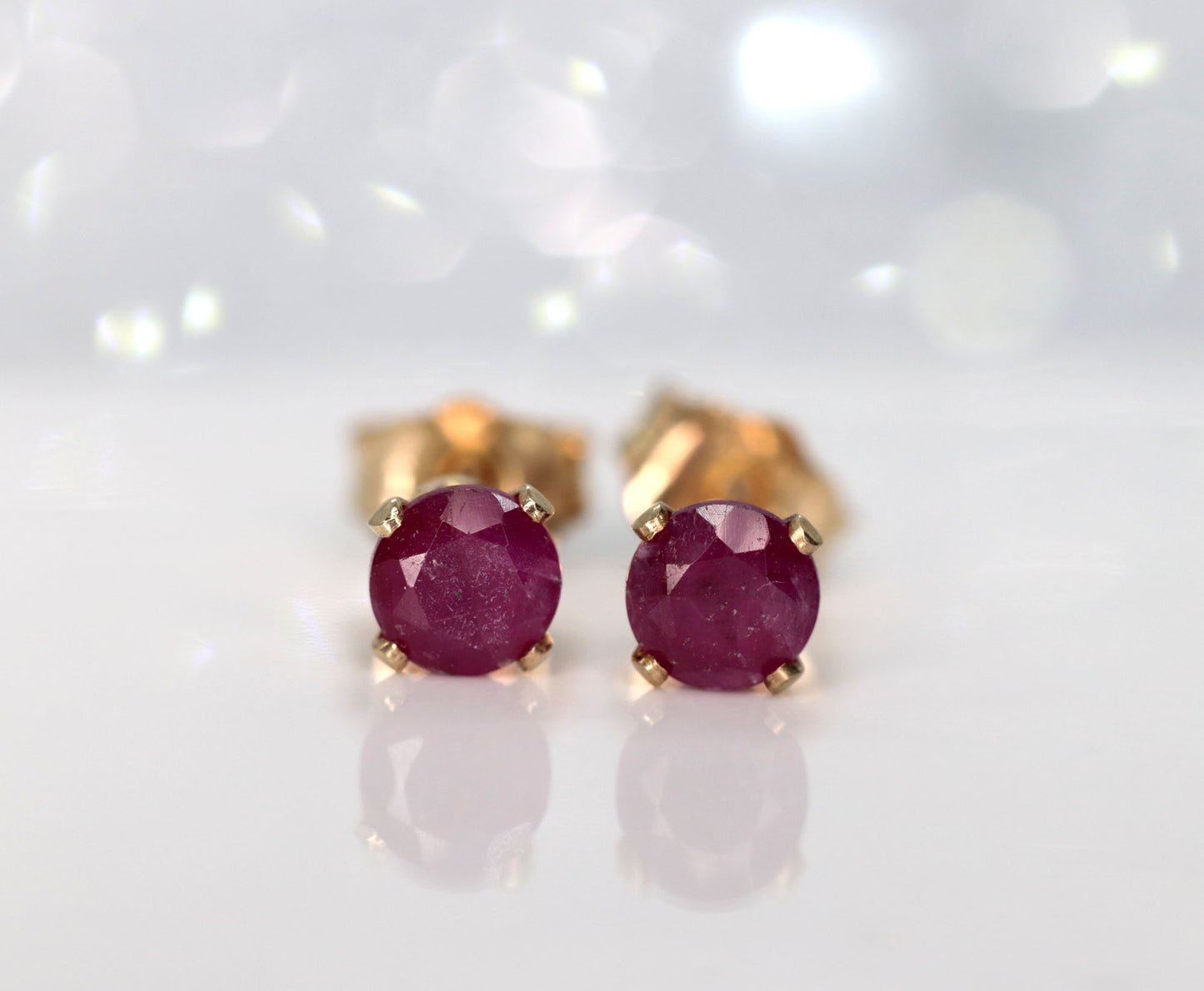 Natural Ruby Stud Earrings, July Birthstone