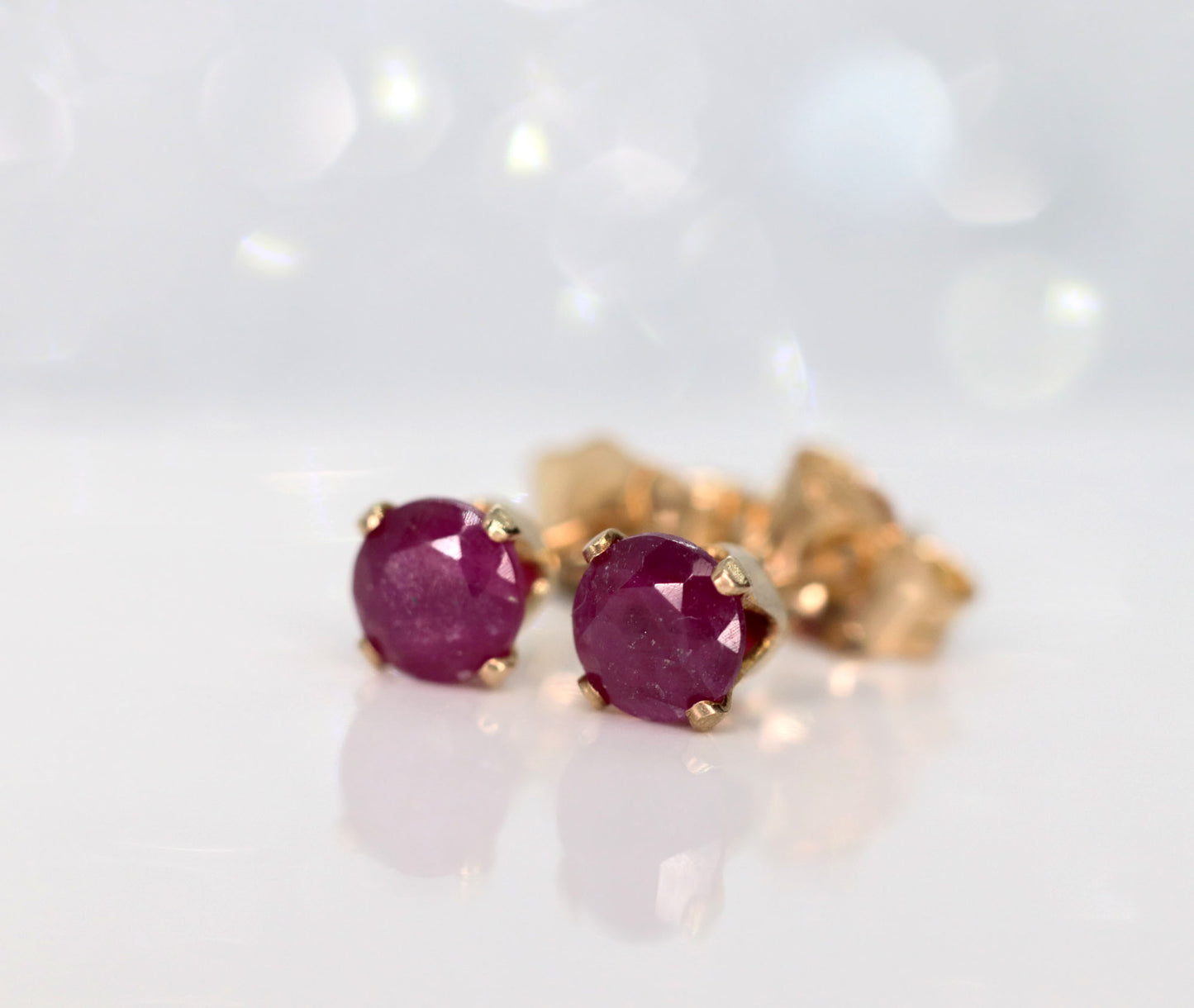 Natural Ruby Stud Earrings, July Birthstone