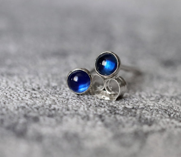 Tiny Blue Sapphire Stud Earrings, Single or Pair