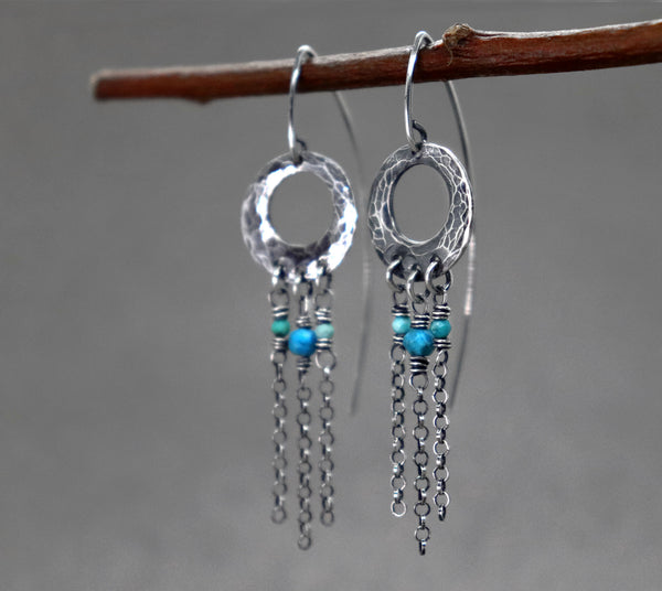 Hammered Dangle Earrings with Turquoise Gemstone