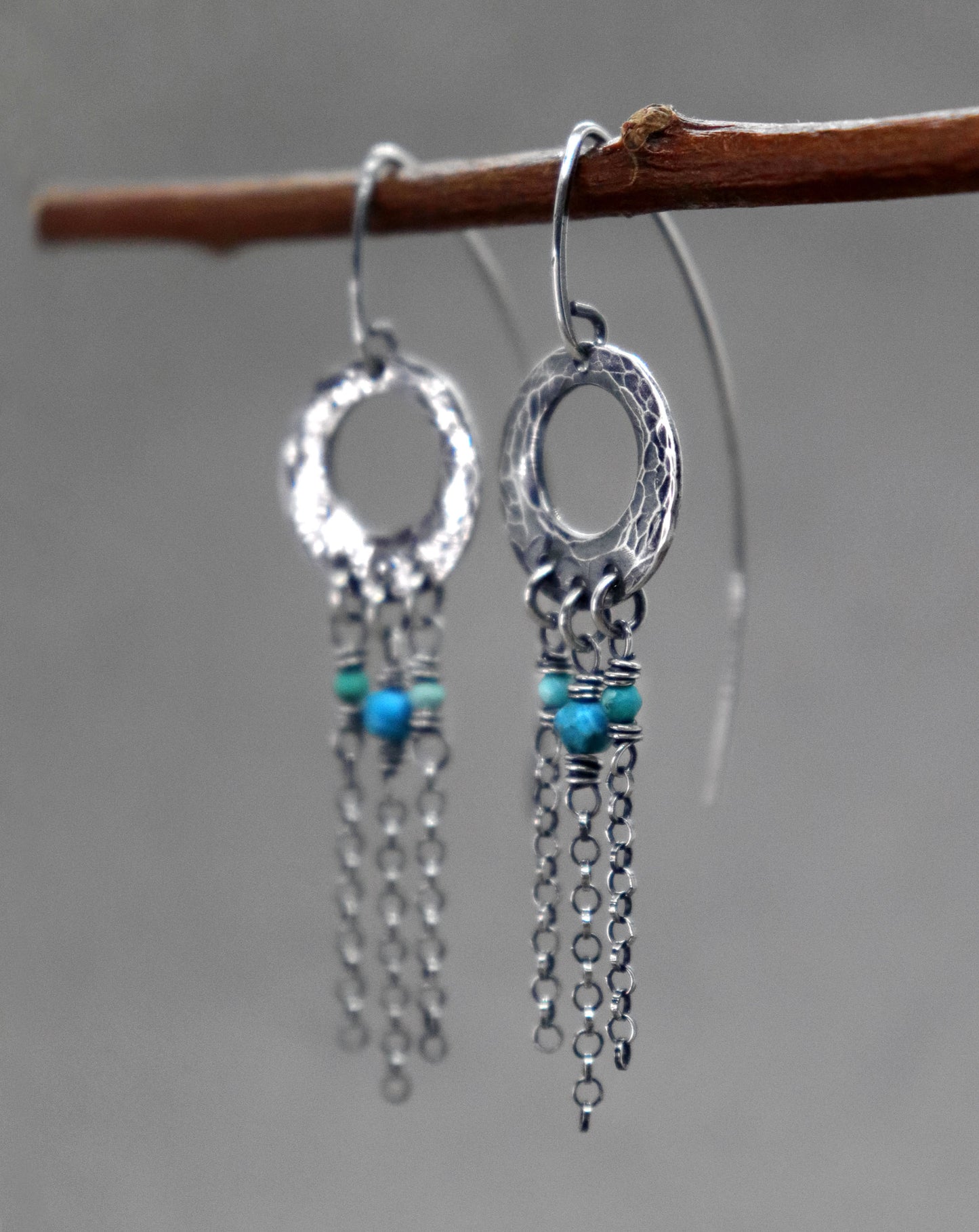 Hammered Dangle Earrings with Turquoise Gemstone