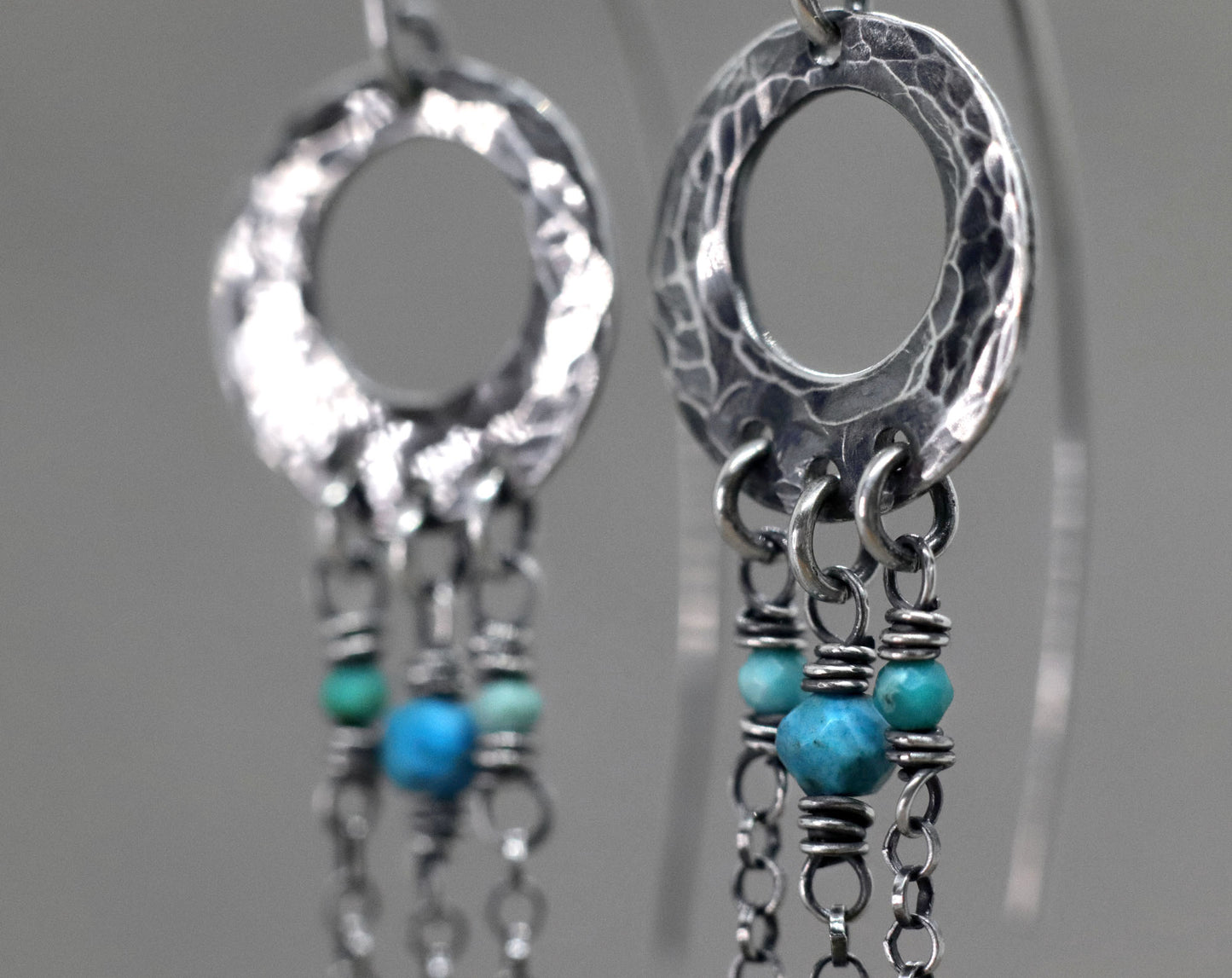 Hammered Dangle Earrings with Turquoise Gemstone