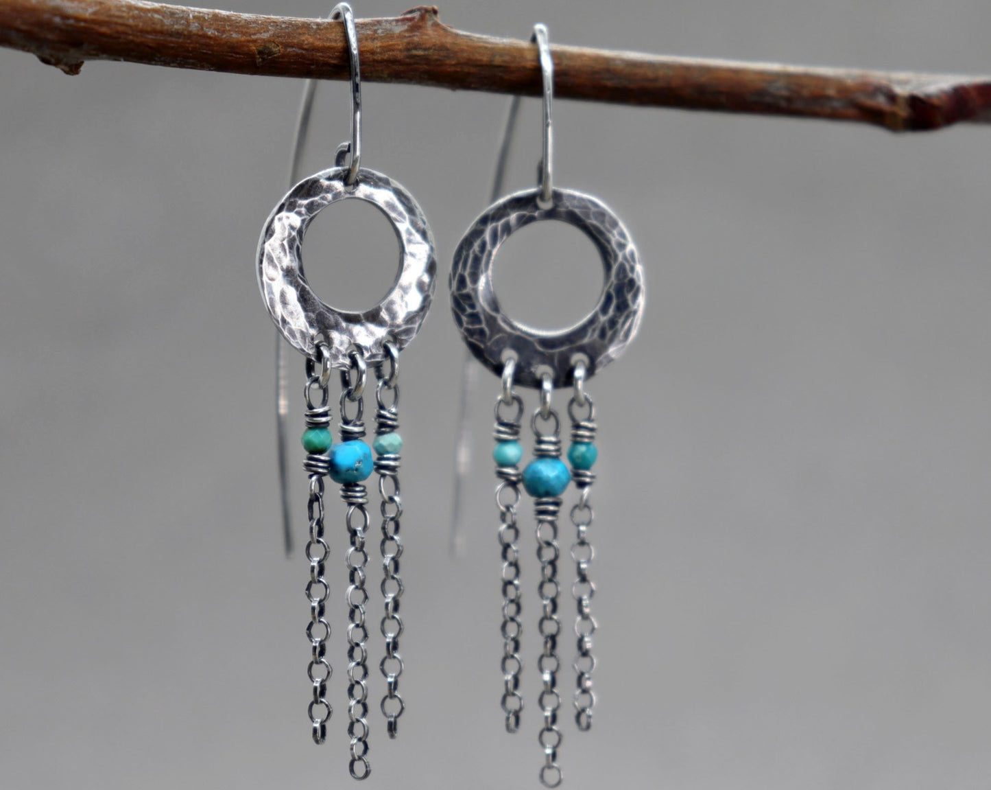 Hammered Dangle Earrings with Turquoise Gemstone