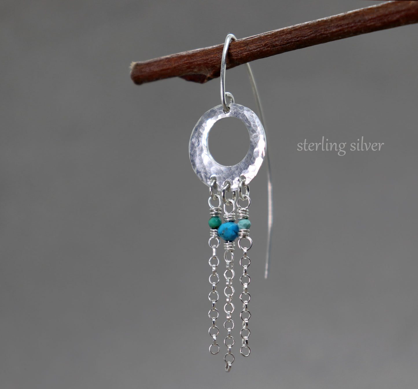 Hammered Dangle Earrings with Turquoise Gemstone