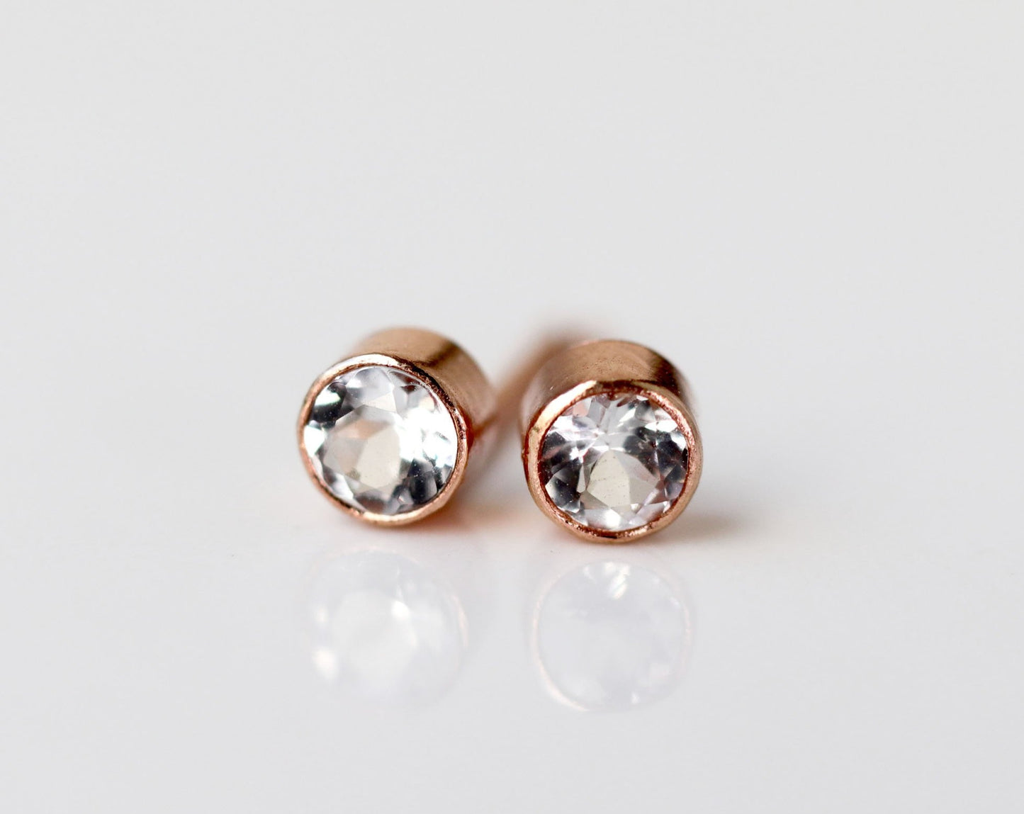 Tiny White Topaz Rose Gold Stud Earrings