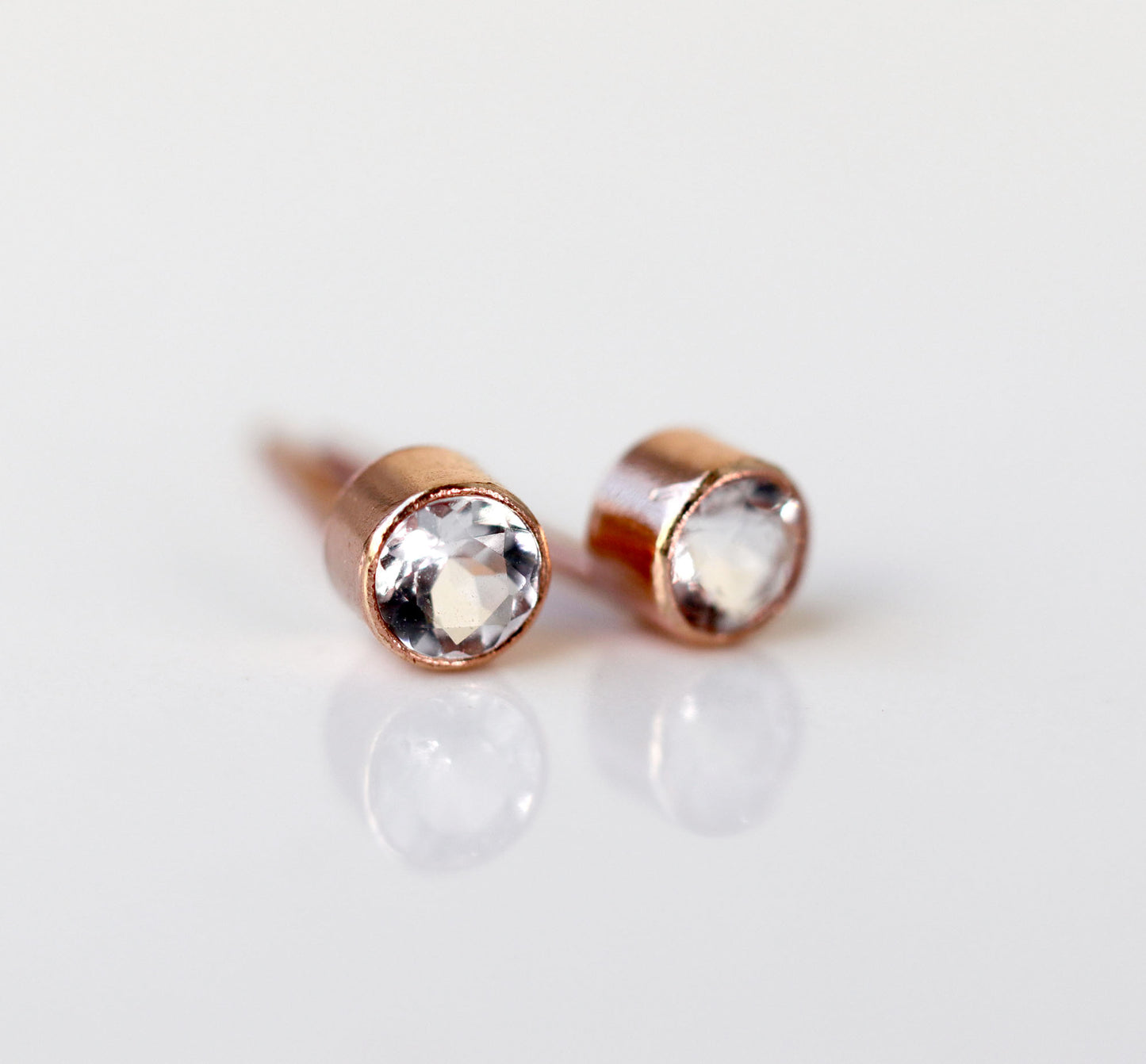 Tiny White Topaz Rose Gold Stud Earrings