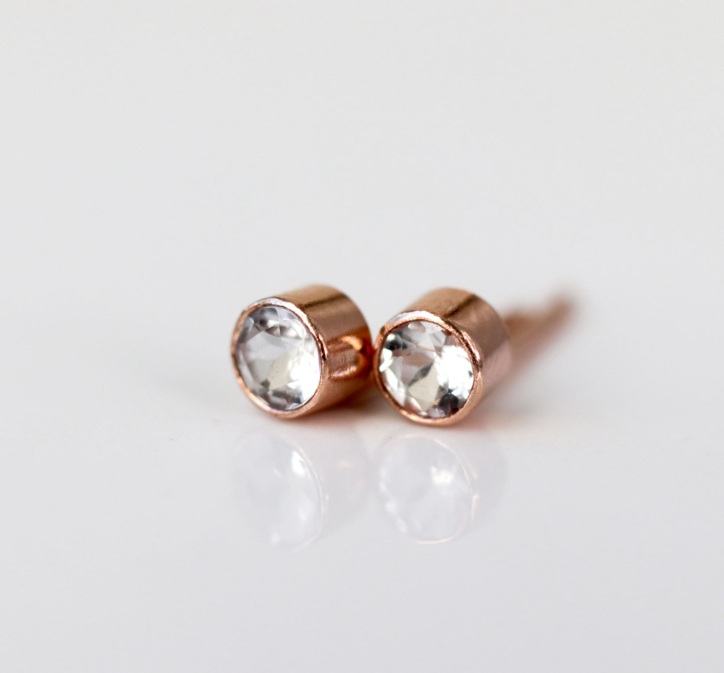 Tiny White Topaz Rose Gold Stud Earrings