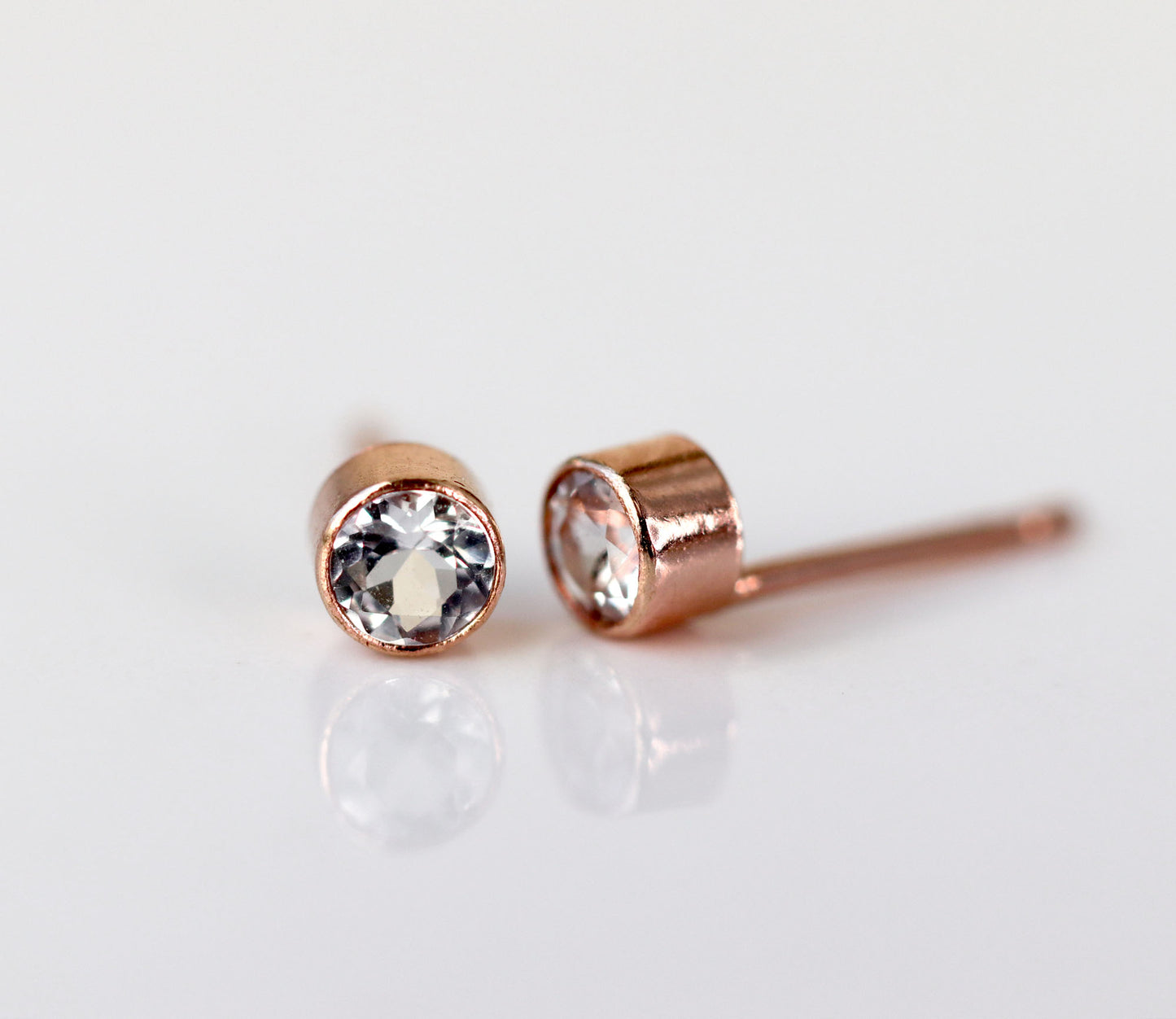 Tiny White Topaz Rose Gold Stud Earrings